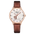 Montre à quartz pour femme avec bracelet en cuir marron et boîtier doré rose romantique - Café
