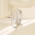 Silver square huggie hoop earrings with white pearl detail and dimensions 1.18cm by 0.4cm - Silver (A157)