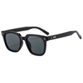Classic glossy black square sunglasses with vintage metal rivet accents and dark grey lenses - Black Frame Black Grey Lens