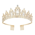 Elegant gold bridal tiara with sparkling crystal rhinestones and secure hair combs - Gold Clear Rhinestone