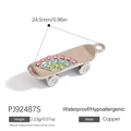 Silver skateboard pendant with colorful rhinestones for DIY jewelry and necklaces - Silver Skateboard Shaped Pendant (PJ92487S)