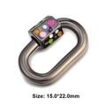 Oval screw carabiner clasp in dark grey metal with colorful enamel dots 15x22mm - Style 54 (Gun Metal Multi-color Enamel Dots Clasp)