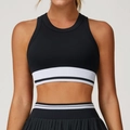 Set gilet yoga senza cuciture nero e gonna tennis a pieghe con elastico a righe - S / Nero Premium
