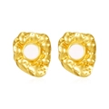 Vintage irregular golden heart earrings with white center inlay on white background - White