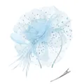 Bibelot élégant en résille bleu clair avec plumes et perles sur serre-tête - Bleu clair