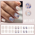 Short blue vintage flower press-on nails set with 24pcs square round nail tips - Blue Floral Retro Style (W1397) / With Liquid Glue