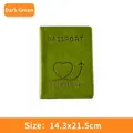 Dark green leather passport holder with gold heart stamp and travel embossing - Dark Green
