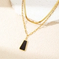 Double-layered gold titanium necklace featuring a sleek black trapezoid pendant detail - Trapezoid Black Shell Necklace