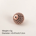 Perla rotonda in oro rosa con pavé di zirconi neri per la creazione di gioielli fai da te - 12MM Zirconia Nera Placcato Oro Rosa