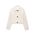 Women's cream cropped jacket with lapel collar and contrast black buttons on white background - XS / Milky White