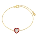 S925 sterling silver heart bracelet with red enamel and clear cubic zirconia stone - 925 Silver / White Zirconia Red Border Heart Gold Chain (DY150166-S-G-WH)