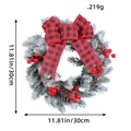 Christmas wreath with buffalo plaid bow, pine cones, red berries and snow effect - 30cm size - Plaid Bow Style-30cm