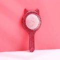 Portable red glitter cat ear hair brush with air cushion for detangling and massage - Glitter Red Cat Comb