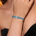 Elegant silver bracelet featuring multi-row interlocking blue cubic zirconia and extension chain - Style B Blue Rhinestone Bracelet