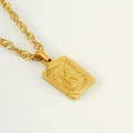 Golden stainless steel necklace featuring a rectangular letter K pendant on water wave chain - Letter K