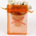 Orange organza drawstring pouch with translucent mesh texture for jewelry gift packaging - Orange / 10x15cm