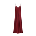 Elegante dieprode satijnen maxi-jurk met dunne bandjes en een diepe V-halslijn - XS / Donkerrood