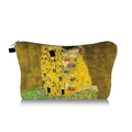 Detail of artistic oil painting cosmetic bag featuring Gustav Klimt print and zipper - Klimt The Kiss Full Gold (jiayinghzb031)