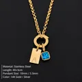 Elegante collar de acero inoxidable dorado con placa letra A y piedra preciosa azul - Letra A