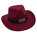 Detailed macro view of the silver bull head emblem and metal star studs on hat - One Size / Burgundy
