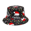 Zwarte vissershoed met neon Merry Christmas print en kleurrijke kerstlicht patronen - M (56-58cm) / Zwarte Kerstprint