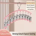 Pink stainless steel laundry hanger with 10 anti-slip clips and windproof hook - 10 Clips - Mousse Pink