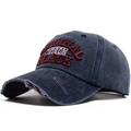 Retro washed baseball cap in dark navy featuring 3D embroidery and distressed brim details - Adjustable / Navy Blue