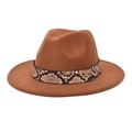 Detail of caramel wool fedora with snakeskin leather band and gold metal rivet - M (56-58cm) / Khaki
