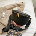 Black lychee texture chest bag with gold dual zippers and wide adjustable strap - Black