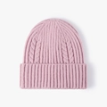 Gorro de punto rosa para mujer con textura de trenzas gruesas y ala ancha doblada - Rosa (22B022)