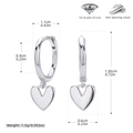 Medidas detalladas de los pendientes de corazón en plata S925 con dimensiones - Estilo Corazón con Circonita 5A / Plata 925 chapada en oro blanco