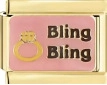 Italian charm link with golden frame, pink center and Bling Bling ring design - 0007 - Pink With Bling Gold Trim