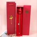 Elegant red metal simulation rose with matching gift box and paper shopping bag - Metal Rose Flower Gift Box
