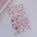 3D heart and round stickers with pink crystals and pearls on transparent backing - No.8 Pink