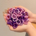 Set of high-elasticity seamless fabric hair ties in various purple gradients for children - Purple Stripe Series 100Pcs OPP Bag
