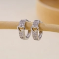 Elegant heart-shaped silver hoop earrings with pavé set cubic zirconia details - Two-row Pavé Hollow Heart Huggie-Silver