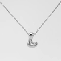 Minimalist silver O-chain necklace featuring a polished abstract fluid-shaped pendant - Silver-Letter L