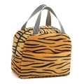 Lunchtasche mit Tigermuster, Plüsch-Textur und gestreiften Griffen für Picknick und Reise - Tigermuster
