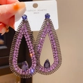 Silver needle dangle earrings with purple crystals and hollow teardrop design - Purple-Hollow Waterdrop