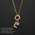 Stainless steel necklace with purple crystal and textured letter L pendant - Letter L Style (Steel) / Silver
