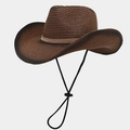 Detailed weave of brown cowboy hat with gold studs and rhinestone decorative band - Dark Brown