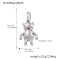 Silver bear charm pendant in stainless steel with precise dimensions for DIY jewelry - Steel Color Bear Pendant