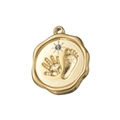 Gold stainless steel baby hand and footprint pendant with blue zircon stone inlay - Blue Zirconia