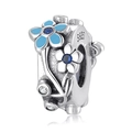 S925 sterling silver flower charm with blue enamel and sparkling zircon stones - Blue Flower-Blue Zirconia