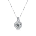 Classic 1 carat moissanite halo necklace in 925 sterling silver with polished O-chain - (s925 Silver + Moissanite Sp13047-65/1 Carat/6.5mm) / Chain Length 40cm + 5cm (extension Chain)
