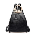 Multifunctional patchwork leather backpack in black and beige with a metallic logo plate - Black and Khaki