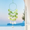 DIY shell wind chime with gradient green to white shells and light blue woven ring - Finished Product / Full Moon Shell Wind Chime-Green