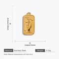 Macro detail of a gold stainless steel rectangle pendant with star and moon engraving - Gold Hand Holding Star Moon Pendant