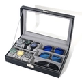 Black leather watch and sunglasses organizer with 6 slots and transparent window - 6+3 Black/Grey
