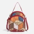Schicker Damen Rucksack im Colorblock-Design mit Schwanenanhänger aus Kunstleder - Rot
